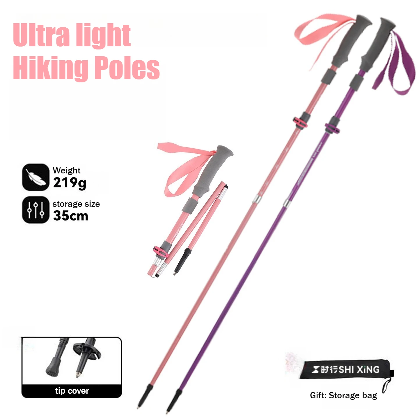

Hiking Pole Carbon Fiber Women's Foldable 35cm Pink Purple Hiking Ultra-light Portable Professional Outdoor Climbing Cane