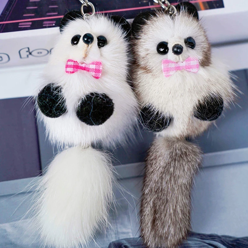 1PCS Simple Cute Charm Plush Raccoon Key Ring Soft Fox Doll Keychain Fashion Bag Pendant