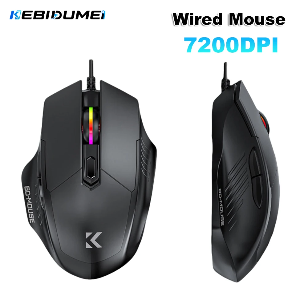 KEBIDUMEI 6-Button Wired Gaming Mouse 7200DPI Adjustable Optical Mouse USB RGB Silent Mice Ergonomic Mice For Desktop Laptop
