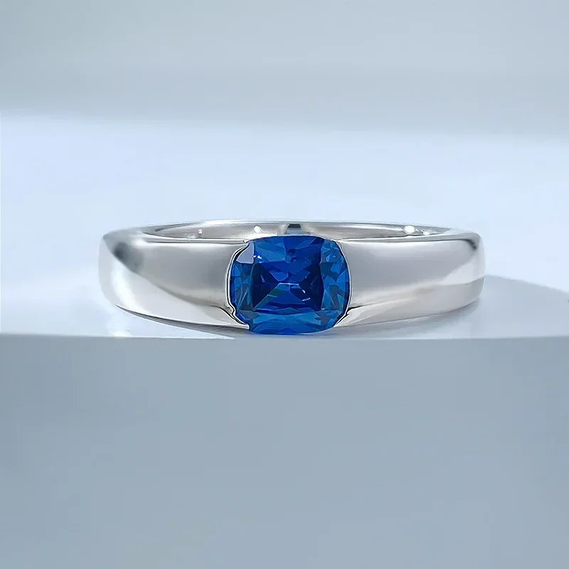 Desire  European and American New S925 Silver 5 * 6 Royal Blue Simulation Diamond Personalized Fashionable Square Ring for Women