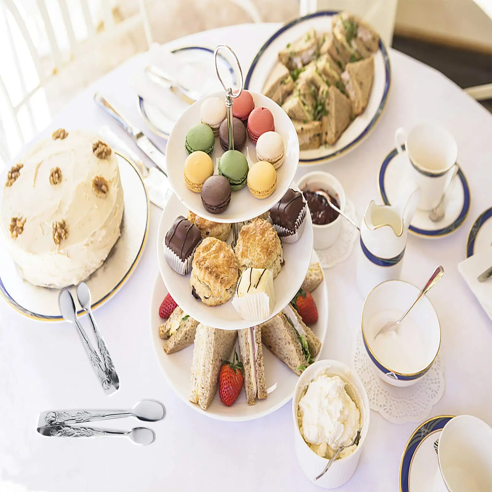 3 pçs mini pinças de servir, 4 polegadas de aço inoxidável rosa açúcar cubo pinças pequeno clipe de gelo aperitivos tong para chá e café festa ap