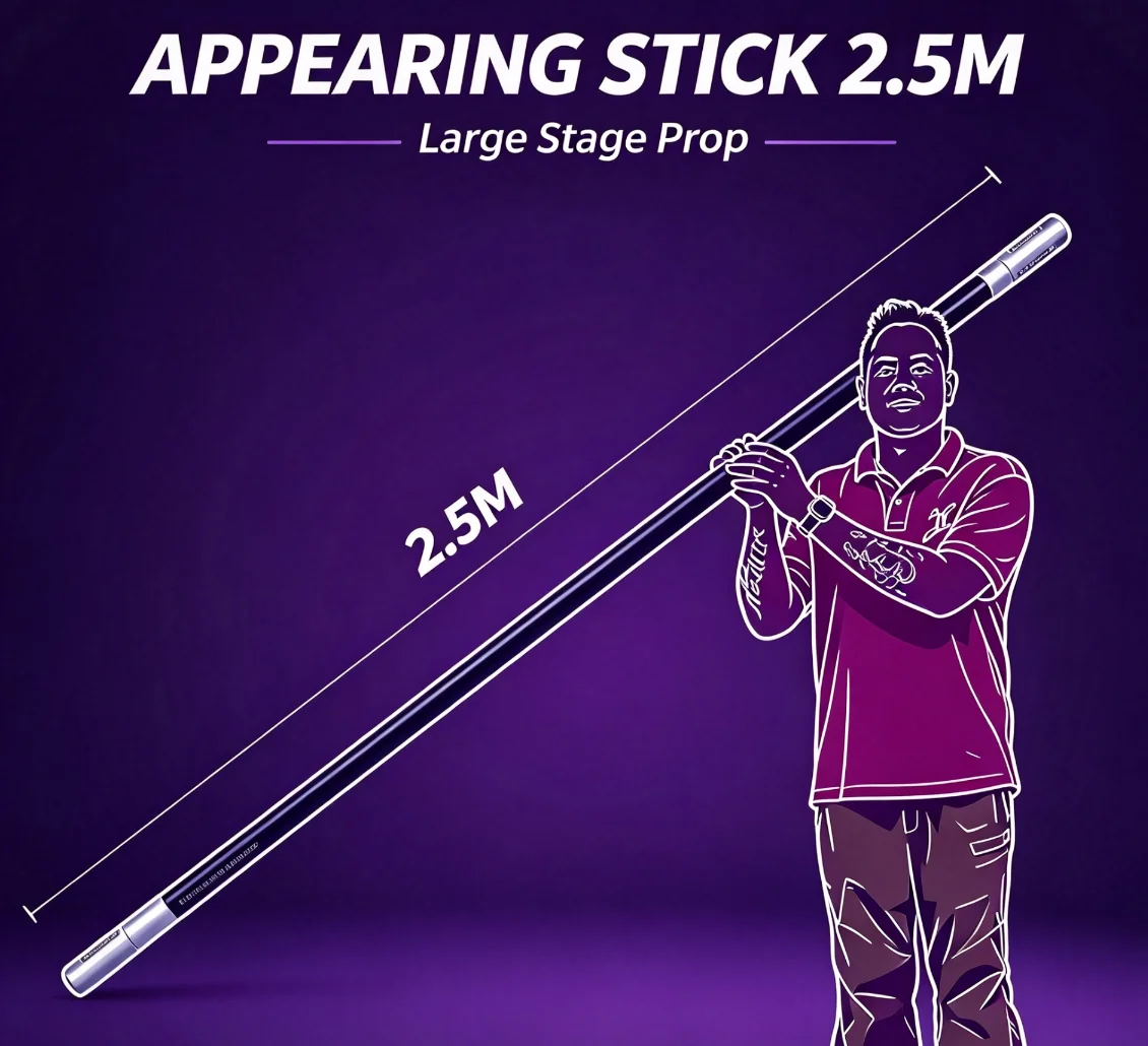 Giant Wand Production 2.5M Appearing Stick Magic Trick Comedy Stage Close Up Illusion Gimmick Magician Prop Accessories Funny