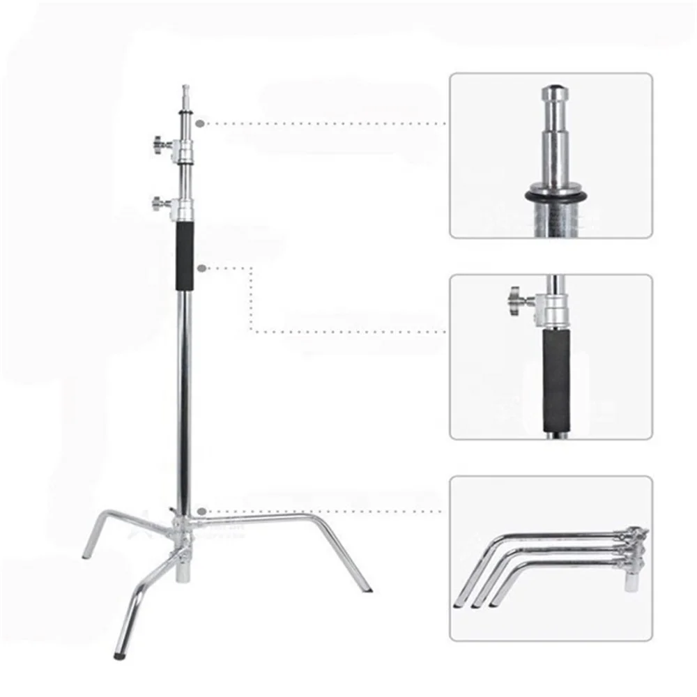 3.3M Stainless Steel Century Light Stand Foldable C Stand with Boom Arm Folding Legs 20kg Load Capacity 330cm for Photo Studio