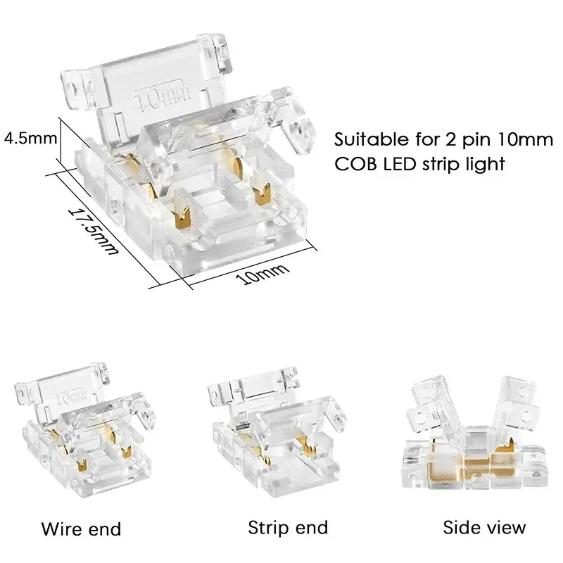 10/Lot 2Pin 8mm LED Strip Connectors 10A Linker Made of 100%Copper Sheet Flame Retardant ABS AAA Grade No welding required