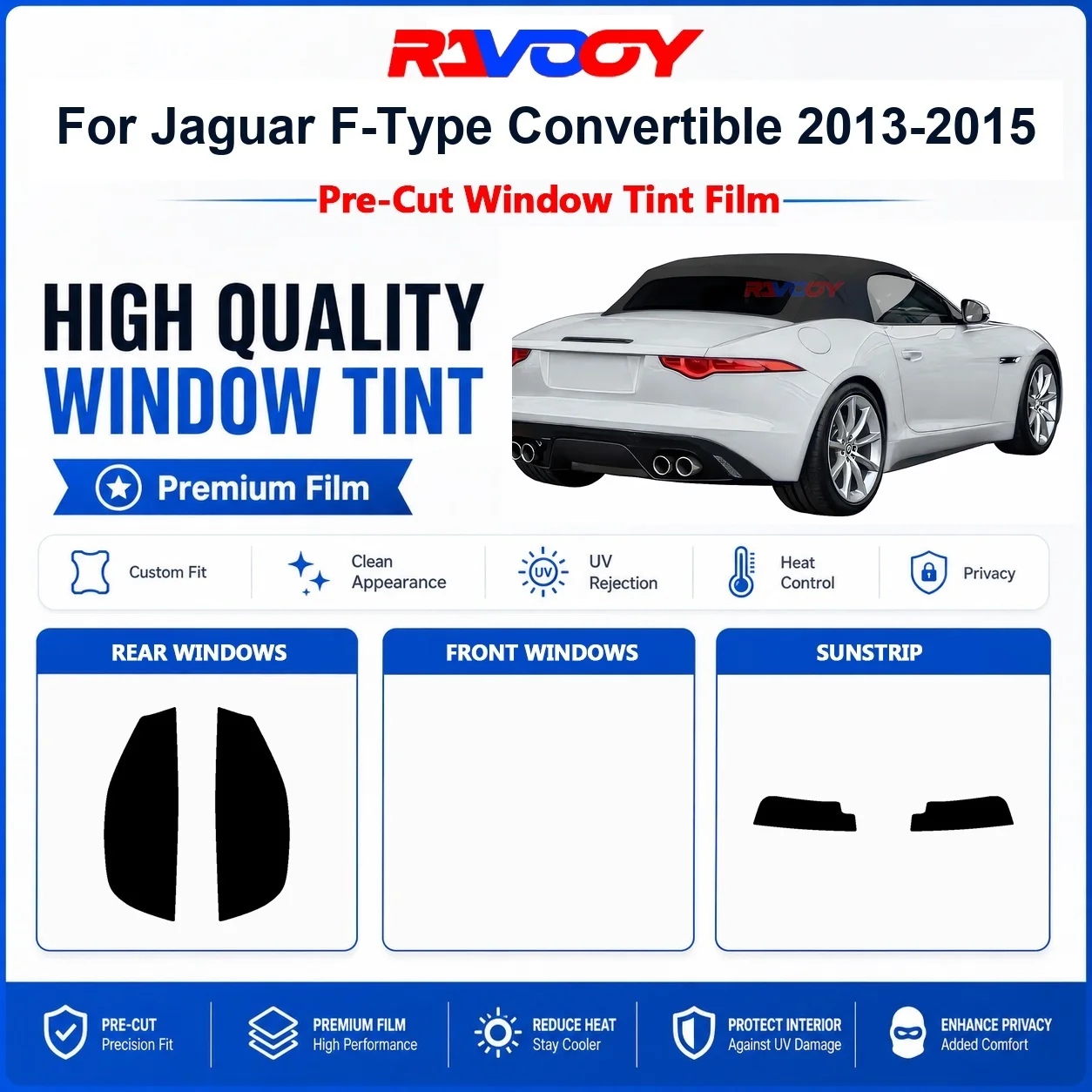 Premium Pre-Cut Window Tint For Jaguar F-Type Convertible 2013-2015 Front & Rear Windows UV Heat Rejection Privacy Film