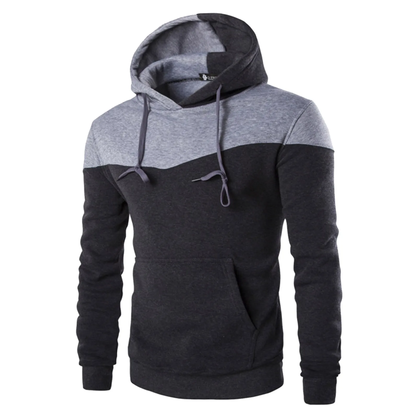 

Men Hoodies Autumn Winter Patchwork Color Hooded Pullovers Hip Hop Drawstrings Sweatshirts Tops Pockets Loose Sports Tracksuits