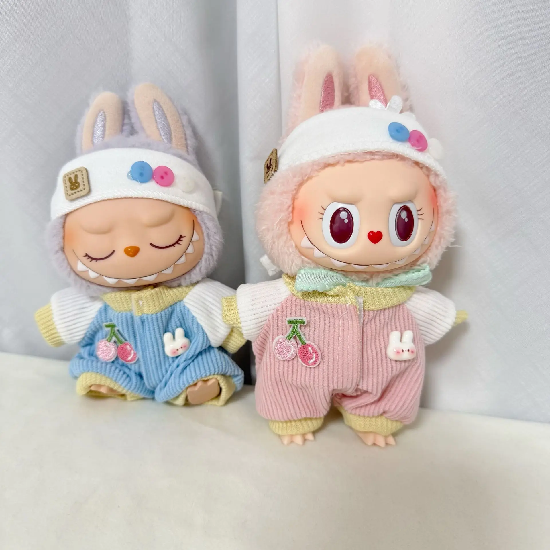 

15/17cm LABUBU Doll Cute Cherry Bunny Onesie For Gen1 2 3 Labubu Clothing Accessories Sitting Party