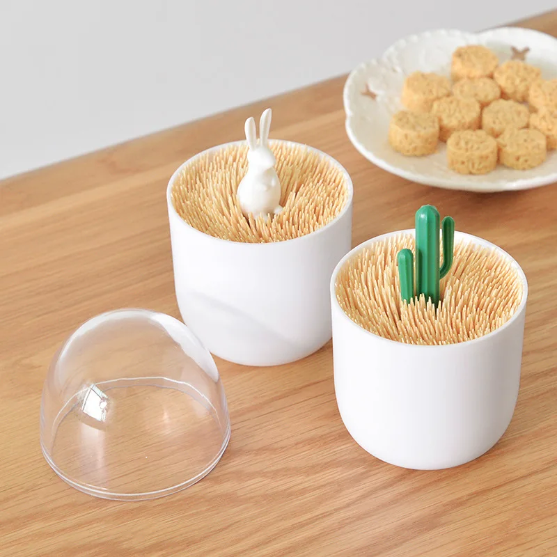 luluhut creative toothpick holder for cotton wheels plastic cotton swab holder with cute cactus trees rabbit table accessories