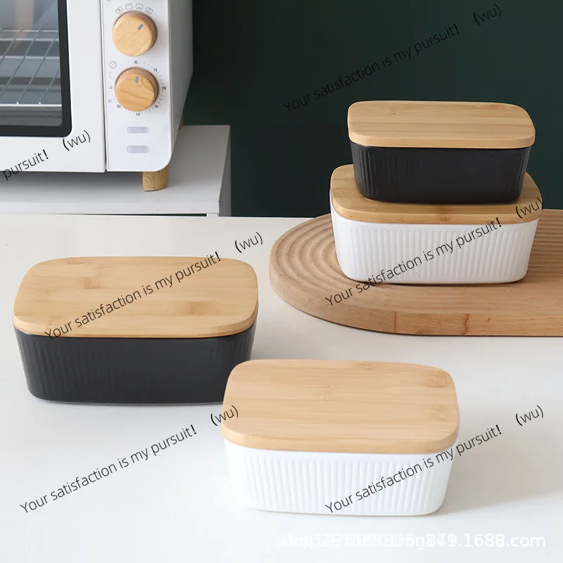 Nordic rectangular ceramic butter box sealed butter box fresh cheese box sealed fresh