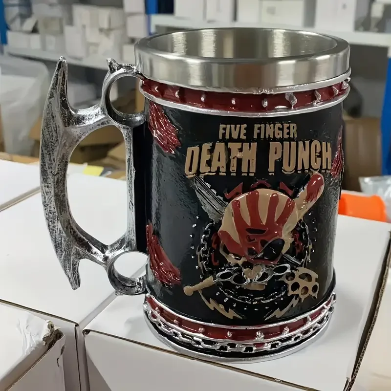1PC Domineering Warrior Skeleton Design Stainless Steel Water Cup Resin Embossed Double-Layer Large-Capacity Beer Mug Coffee Cup