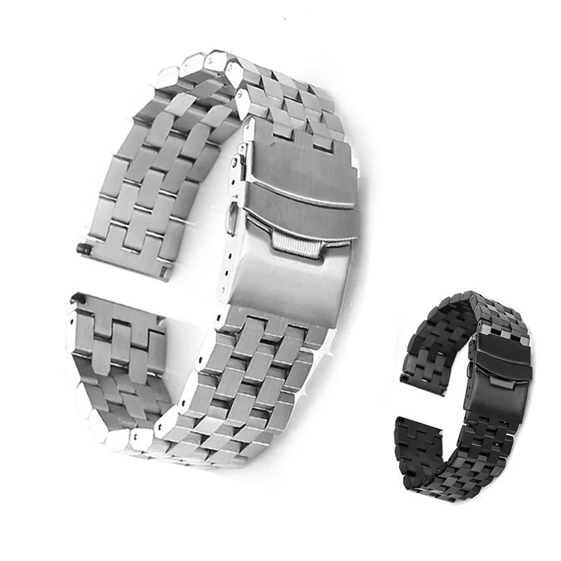 

1 stainless steel watch strap with five beads solid, sturdy, wear-resistant, brushed, frosted trapezoidal bracelet