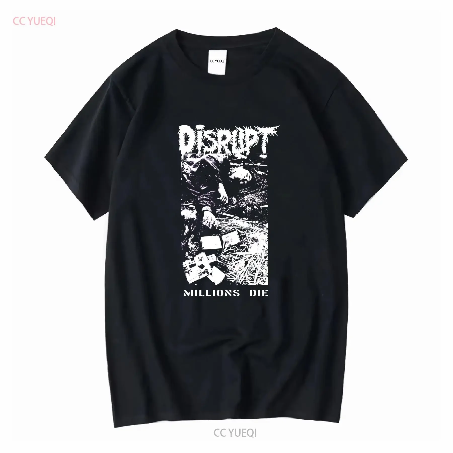 Disrupt Milions Die t shirt black vintage full sizes S to 5XL TT6502 vintage Washed Top For Everyday Wear Stretched graphic