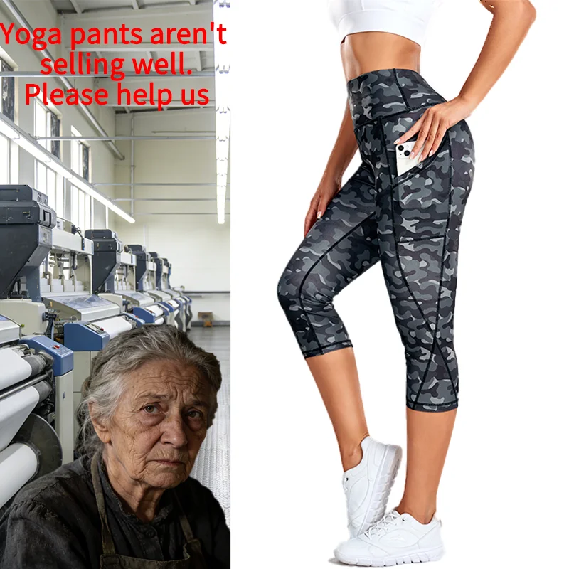 

Женские камуфляжные штаны для йоги с карманами, капри, леггинсы для женщин, леггинсы для тренировок с контролем живота, компрессионные леггинсы для подтяжки ягодиц