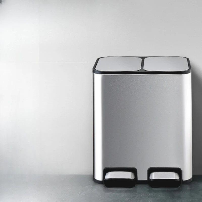

Classification Trash can Household kitchen Dry and wet separation Stainless steel Foot pedal Living room with lid Double bucket