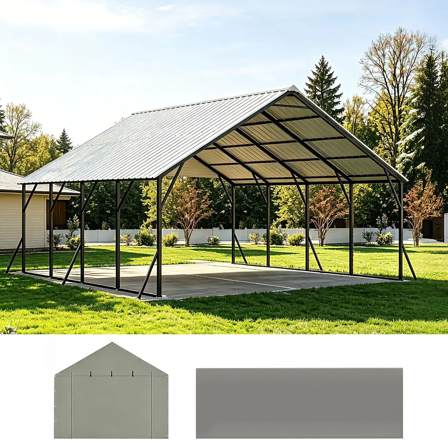 20x20 FT 2-Car Metal Carport with PE Sidewalls & Frame, Customized