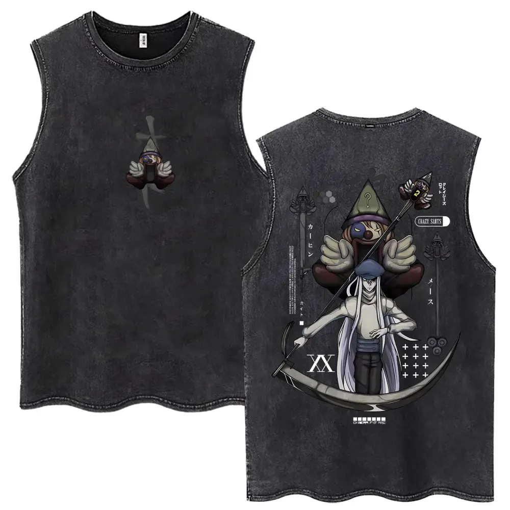 Vintage Washed Anime Hunter X Hunter Tank Tops Kite Phantom Troupe Hisoka Chrollo Sleeveless T-shirt Men Women 100% Cotton Vests