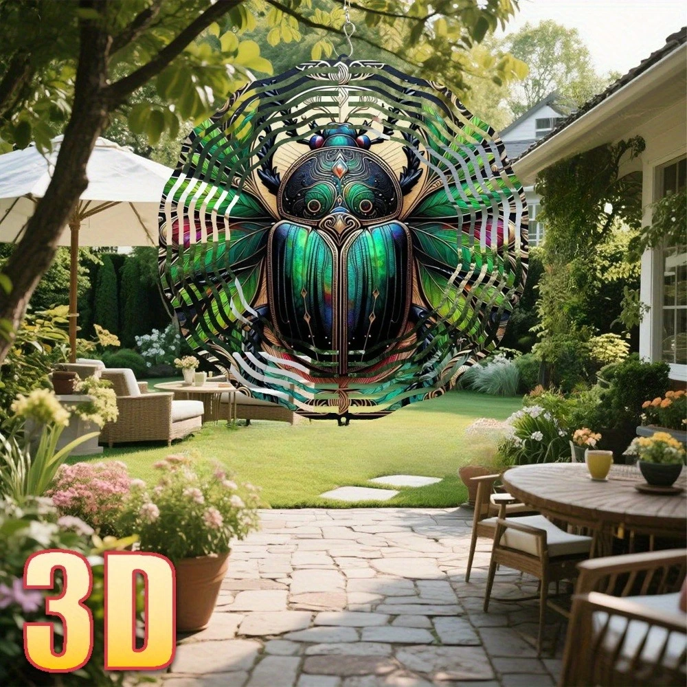 CIFBUY 3D Metal Colorful Beetle Wind Spinner 360° Rotating Hanging Decor Outdoor Garden Art Ornament