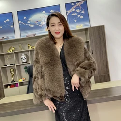 Manteau en fourrure de renard naturel chaud pour femme, veste en fourrure pelucheuse courte, mode d'hiver, haute qualité, mode de luxe