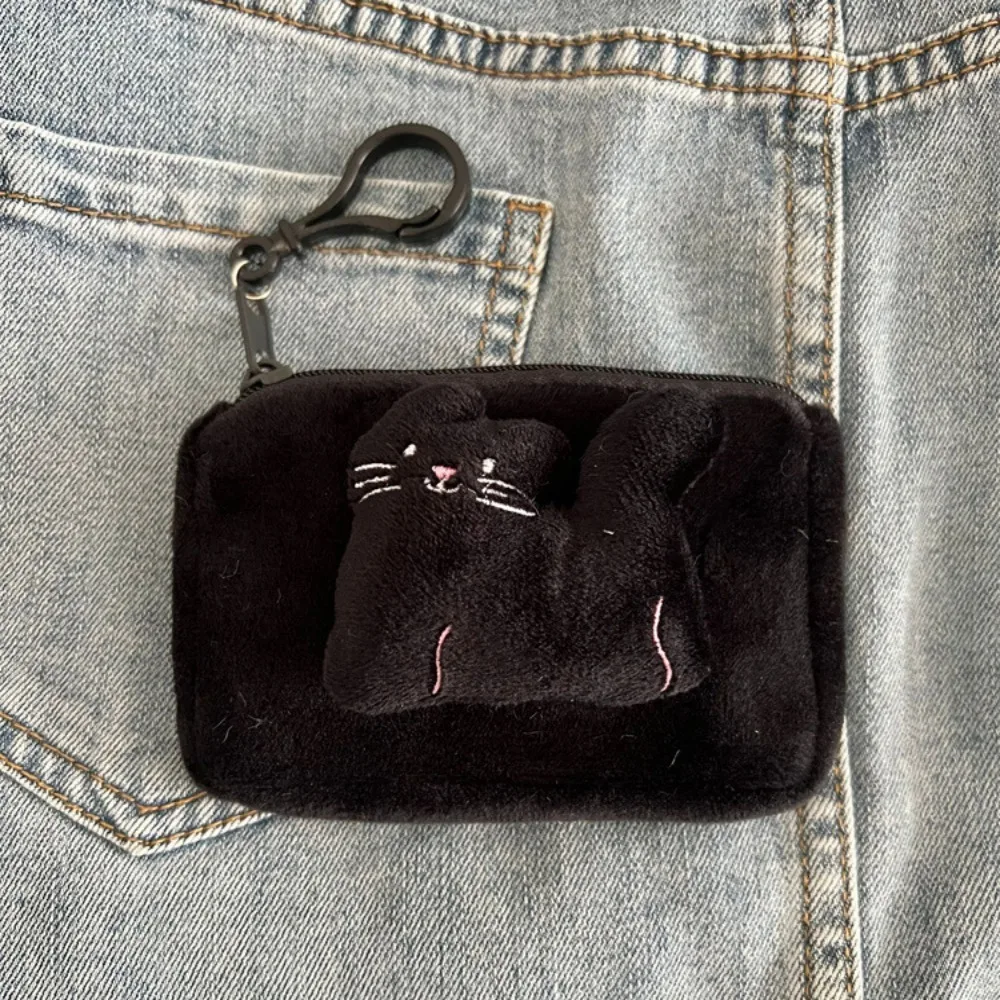 Fashion Cute Anime Coin Purse Round Mini Wallet Portable with Black Pearls Earphone Storage Bag Girly Gift