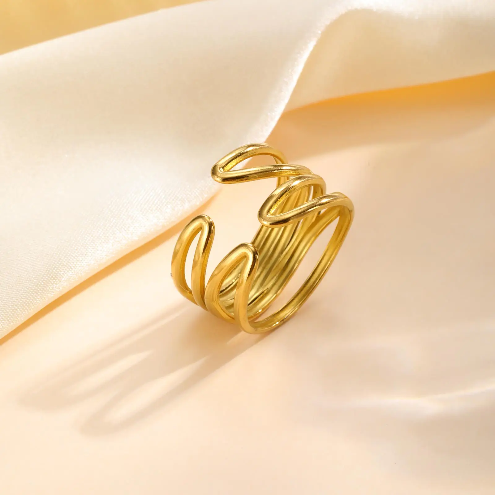 

Fashion Multi-layer Geometric Open Ring,Stainless Steel Gold Color Irregular Ring,Waterproof Jewelry for Women Accessories Party