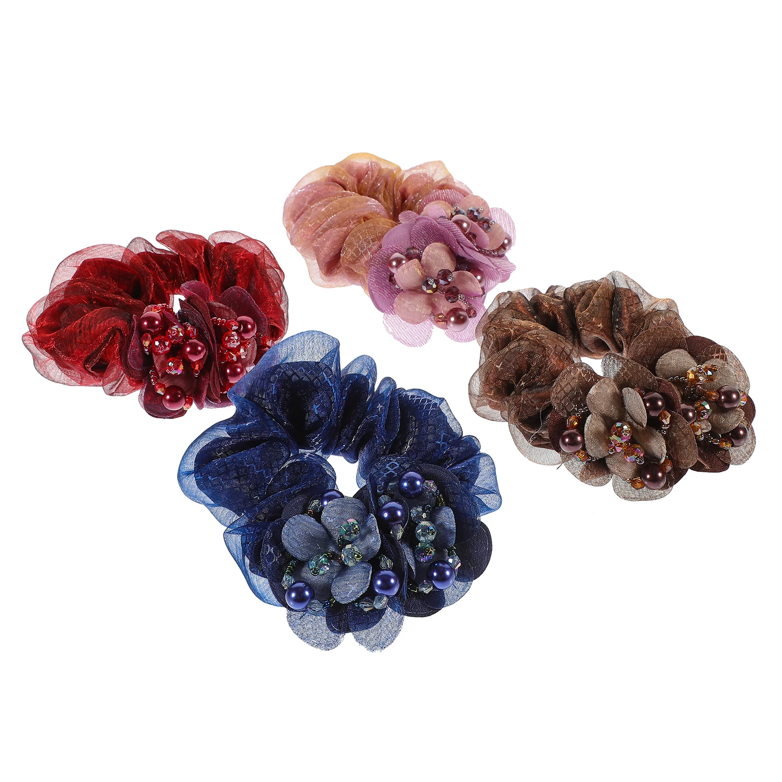

4 Pcs Scrunchies Decorative Hair Scrunchies Elastic Ties 5 6 8 10 Sizes Women Fabric Accessories for Daily Party Use