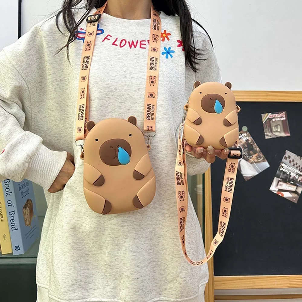 

Kawaii Capybara Shoulder Bag Cartoon Waterproof Children Small Purse Adjustable Straps Portable Silicone Doll Bag Kids