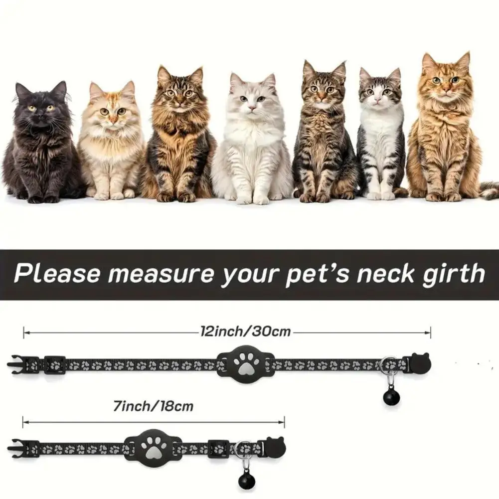 Anti Lost Cat Collar With Removable Bell Paw Print Nylon AirTag Holder Cat Collar With AirTag Slot Pet Smart GPS Trackers view 5