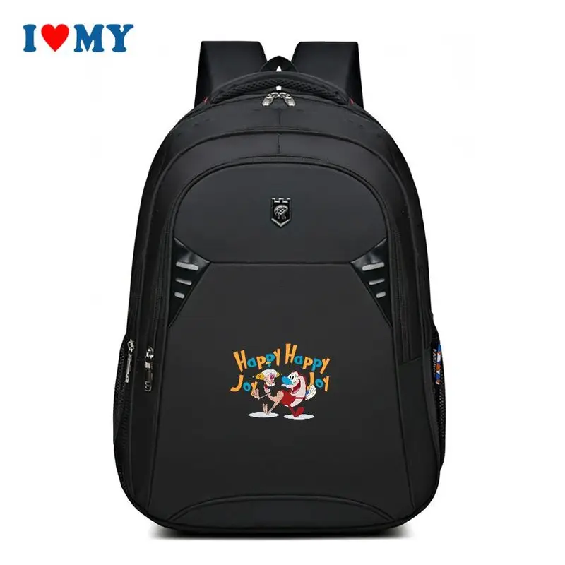 

Black Double Shoulder Sport Backpack for Men and Women, Large Capacity School Bag with Playful Graphic, Daily Travel Pack