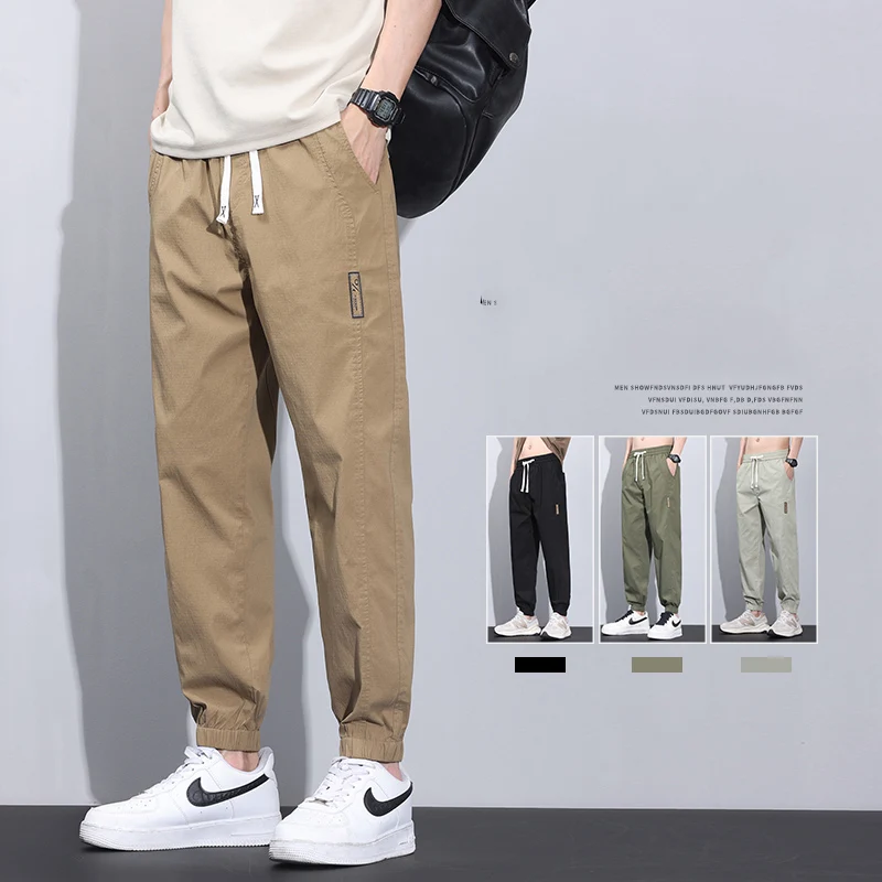 New Summer Brand Clothing Soft Lyocell Fabric Men\'s Casual Pants Thin Slim Elastic Waist Korea Jogger Ankle Length Trousers Male