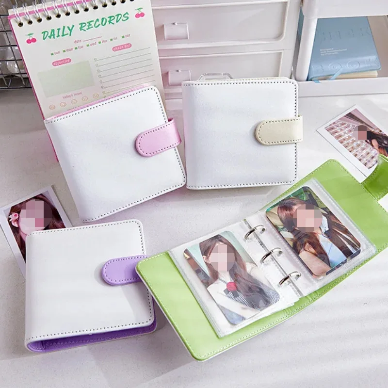 

Mini Candy Color Pu Leather Kpop Photocards Binder Collect Book 3inch Card Storage Idol Card Photo Album Holder Book Stationery
