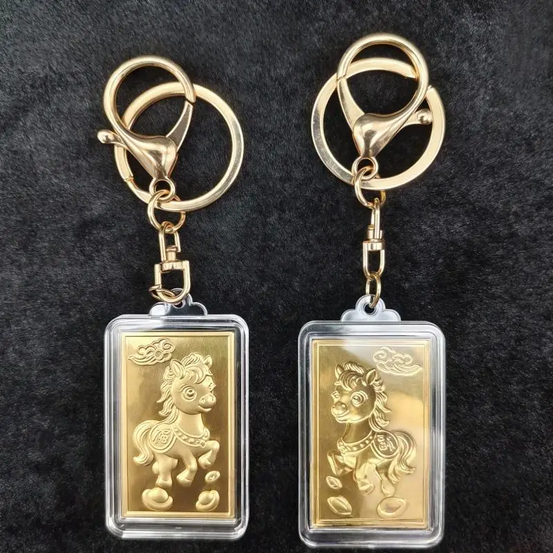 سلسلة مفاتيح على شكل حصان زودياك مع عملة تذكارية - تصميم تميمة السنة الصينية الجديدة لعام 2026 للاستخدام اليومي وإعطاء هدايا المهرجان