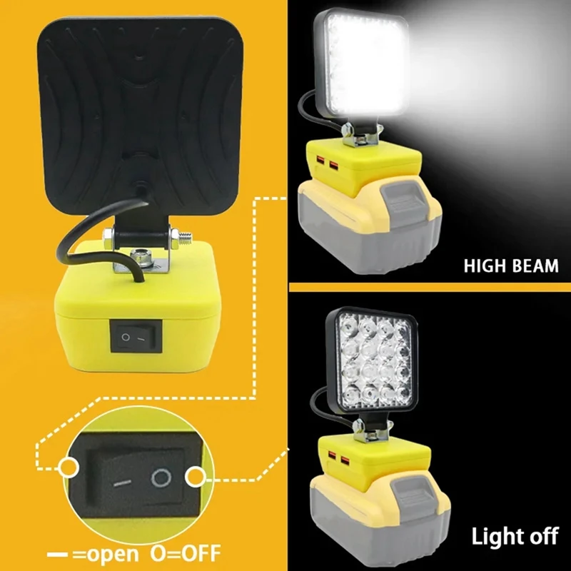 16 LED Work Light Spotlights Outdoor Work Fishing Handheld Emergency Tool Light For Dewalt 20V Lithium Battery