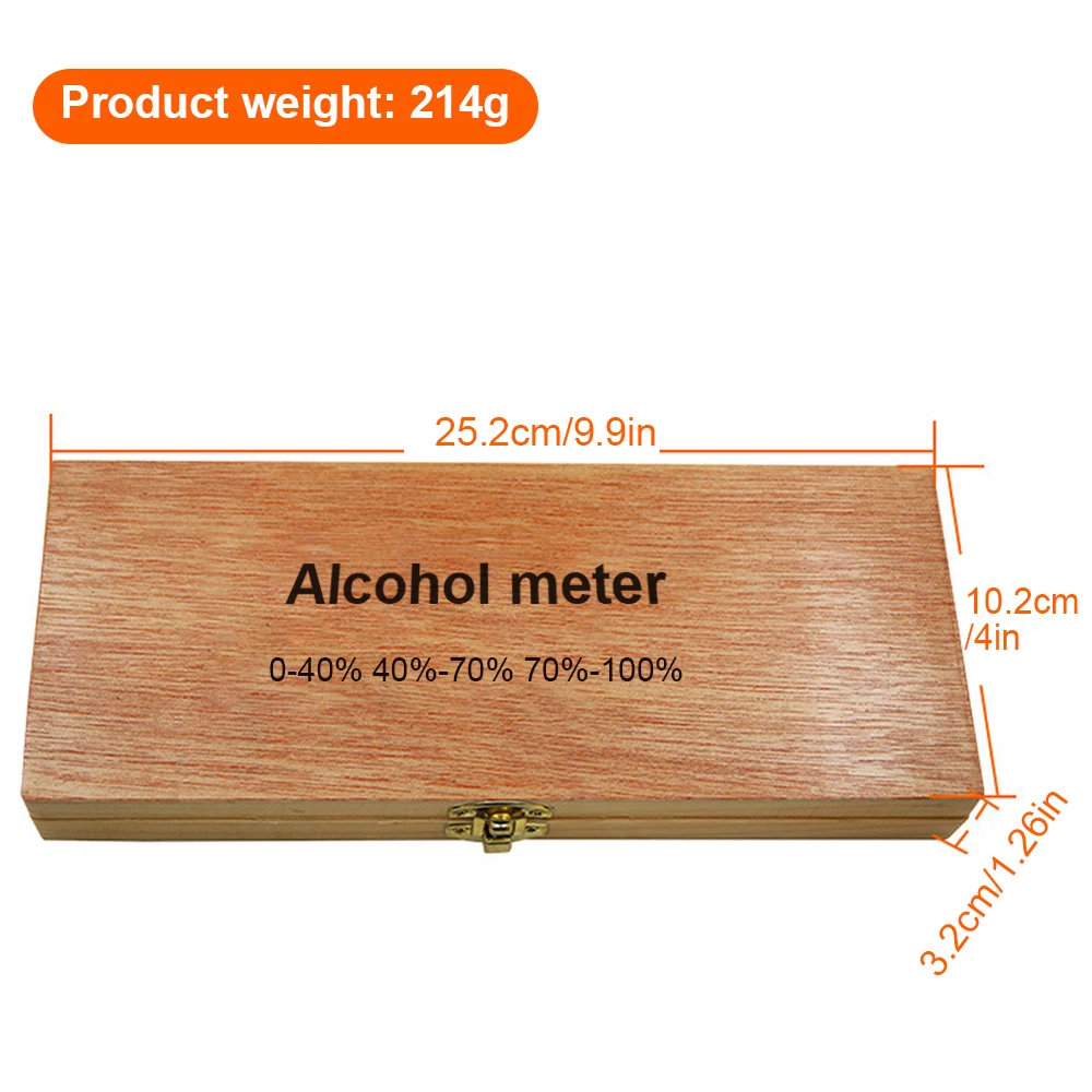 4Pcs Alcoholmeter Wine Alcohol Meter Concentration Meter Vodka Whiskey Alcohol Instrument Wine Hydrometer Tester Wooden Box