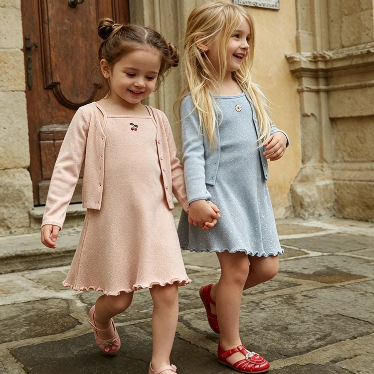 Free Shipping 2026 KS Spring Kids Long Sleeve Tee and Skirts Sets Cotton Cardigans Jackets Outwear Toddler Girls Sisters Clothes