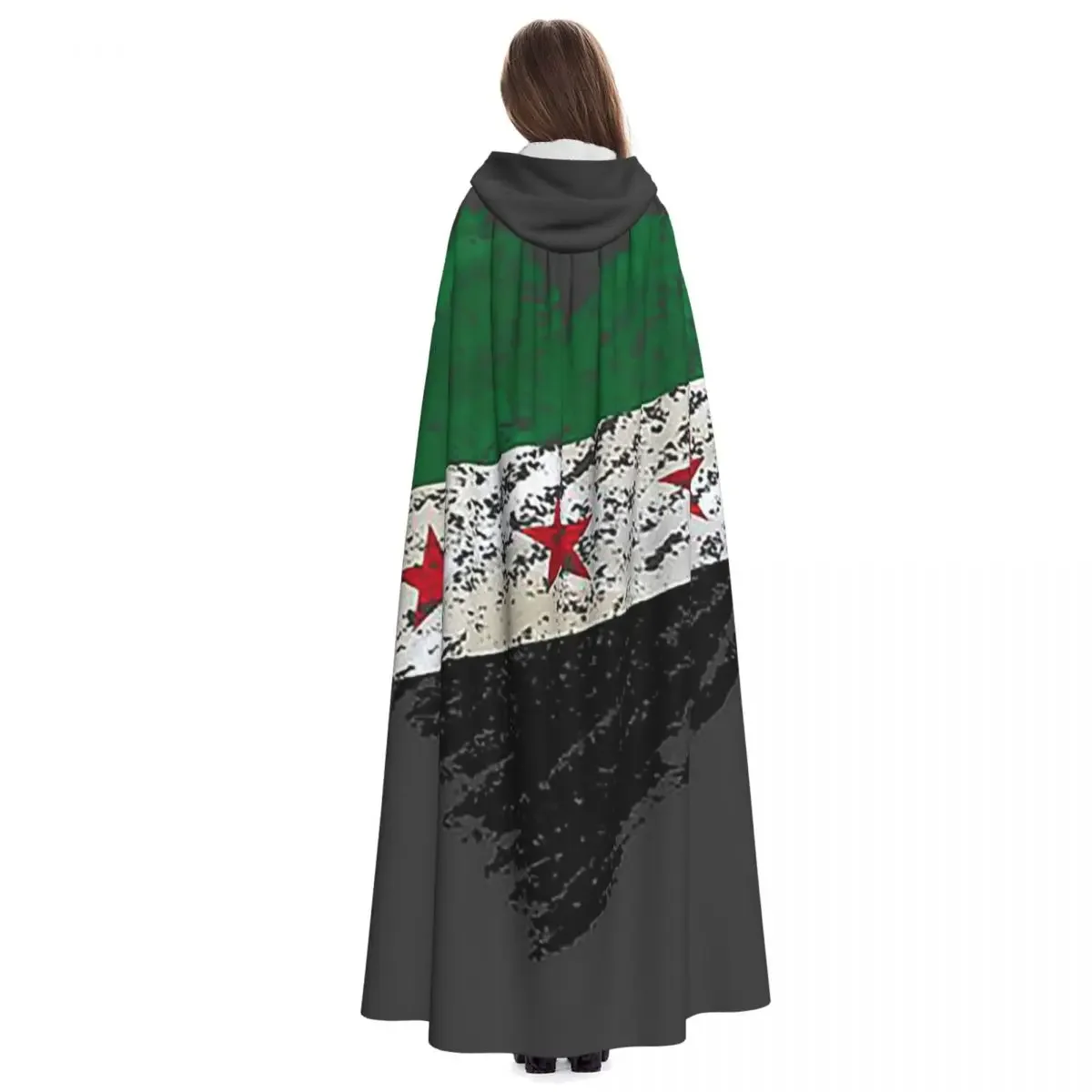 Krabbel I Love Syrië Onafhankelijkheid Vlag Lange Kapmantel Heks Middeleeuws Kostuum Cosplay Cape HalloweenCoat Volwassen Unisex