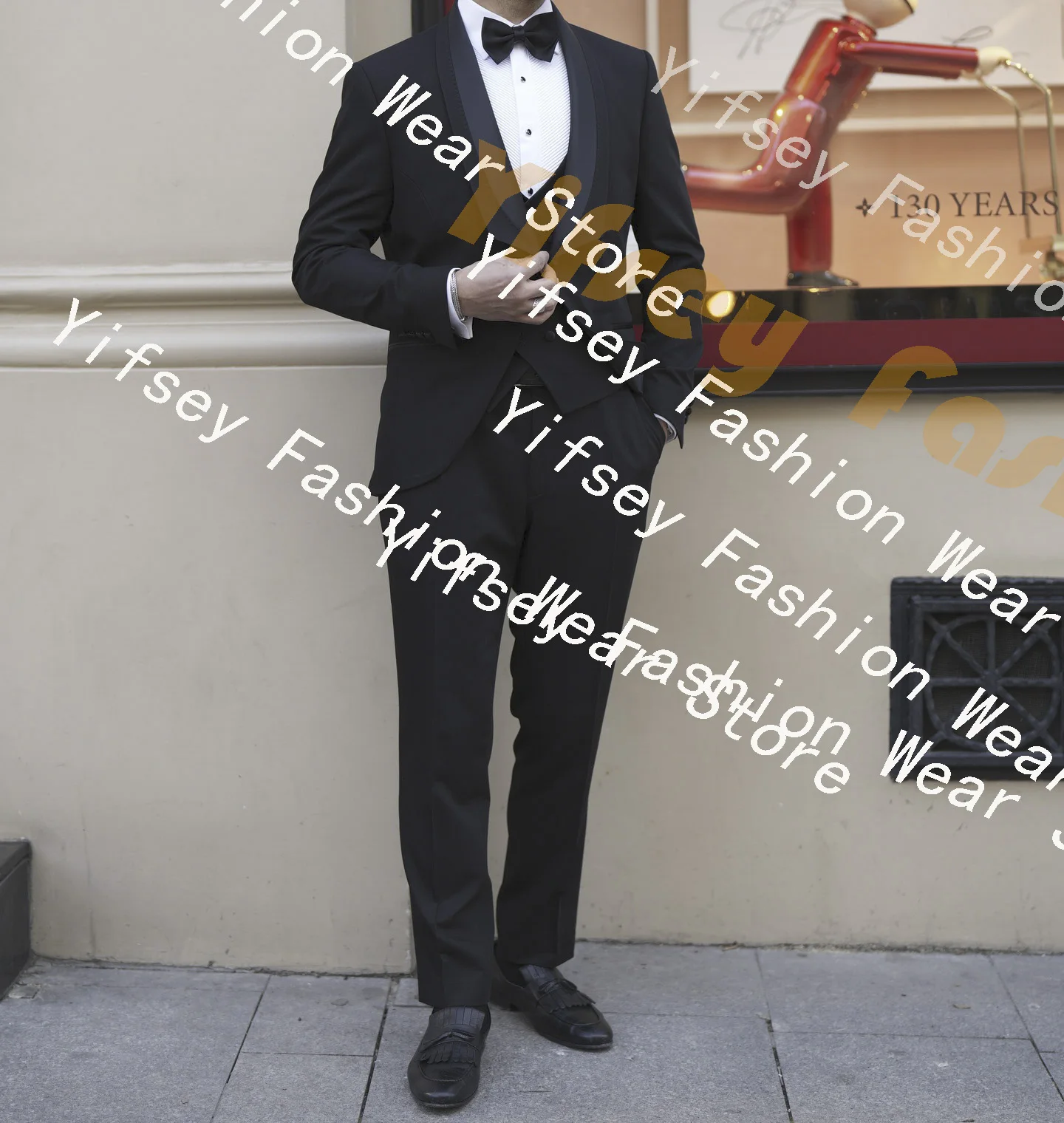 Double Shawl Collar Full Men Suit Set Wedding Groom Custom Made Male 3pcs Jacket Pants Vest Slim Fit Prom Blazer Trousers Outfit