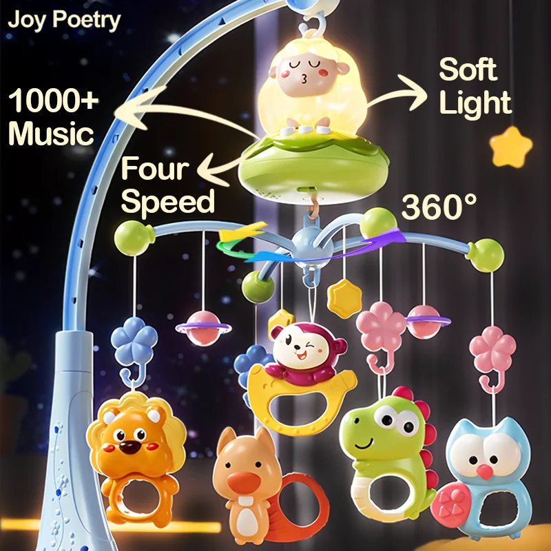 360 °   Musical bébé berceau Mobile rotatif veilleuse Projection lit cloche jouet quatre vitesses timage suspendu infantile nouveau-né chevet Gif