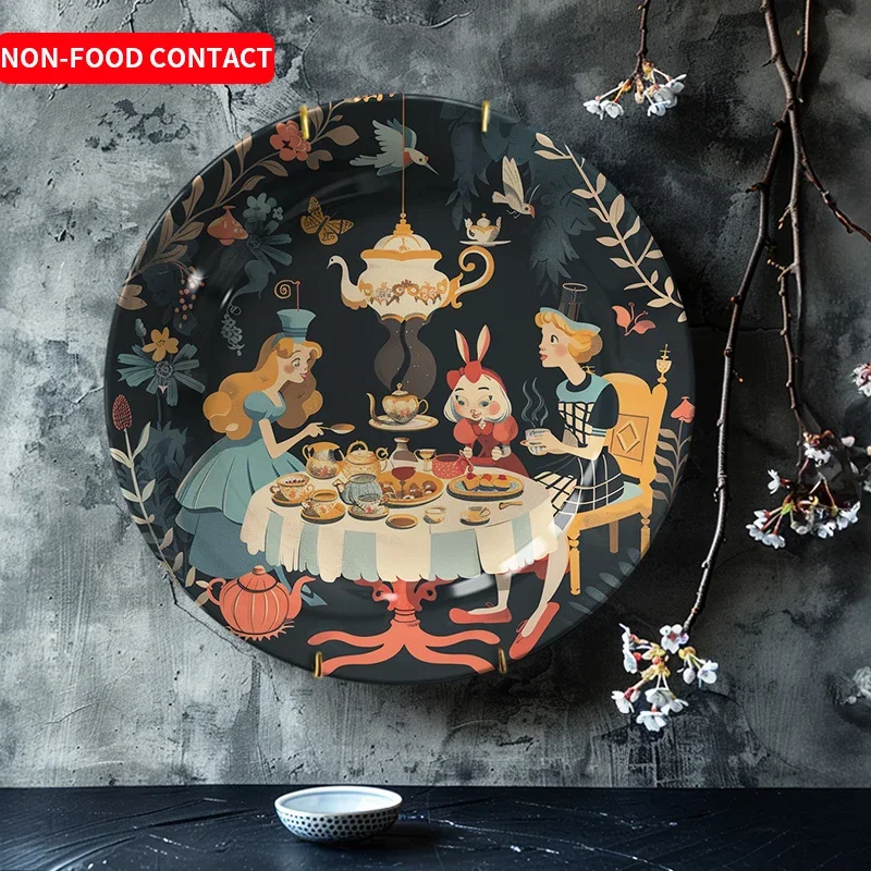 1pc Hand-Painted European Vintage Ceramic Decorative Plate - Round Wall Art & Table Setting for Afternoon Tea Theme, Wedding,