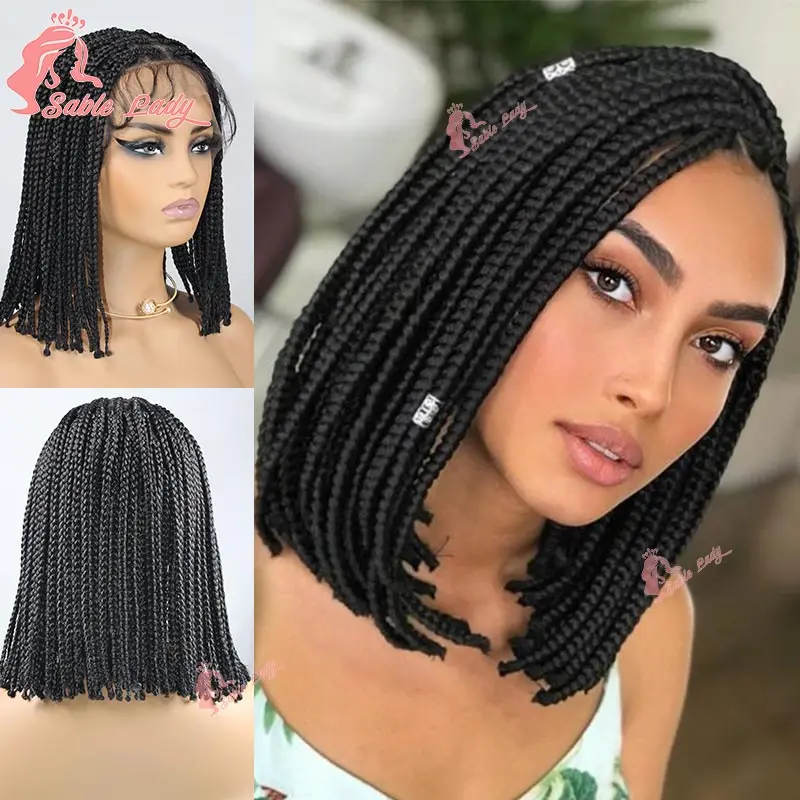 Synthetic Short Bob Box Braided Wigs Full Lace Box Braids Wig For Black Women Knotless Box Braids Lace Front Wigs Cornrow Wig