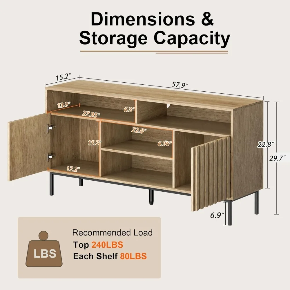 Современный комплект для гостиной середины века, дубовая тумба для телевизора и комплект из 2-х торцевых столиков, тумбочка, деревянная рифленая подставка для телевизора, приставной столик для дивана