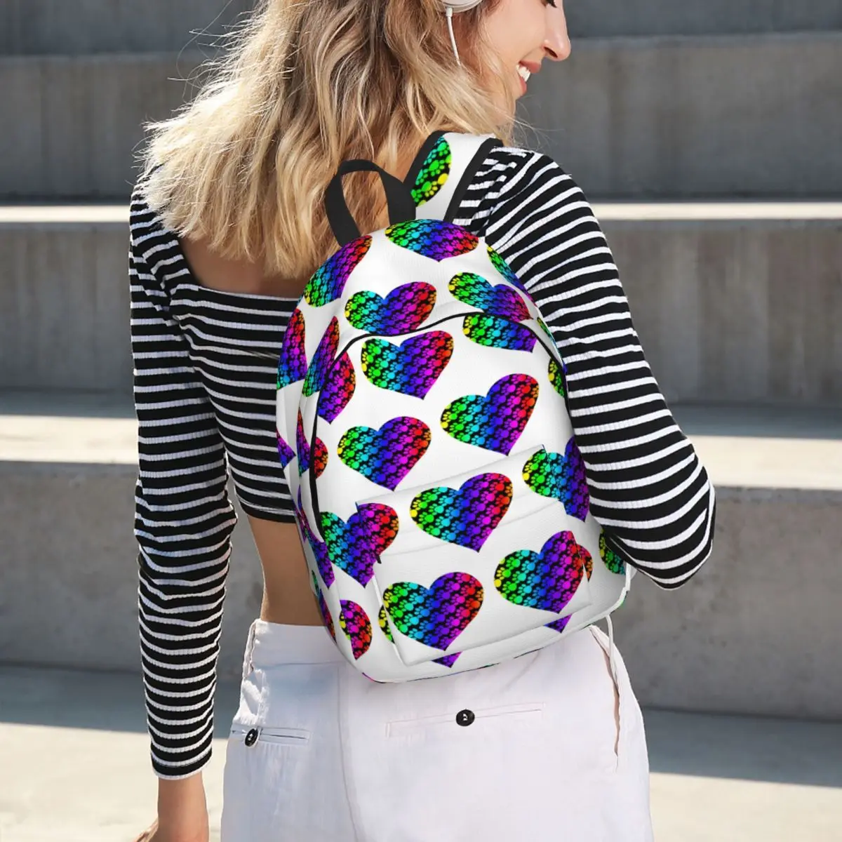 I Love Paw Friends Rainbow Student Backpack School Bag Hiking Travel Daypack for Men Women Fashion Bookbag Shoulder Bags