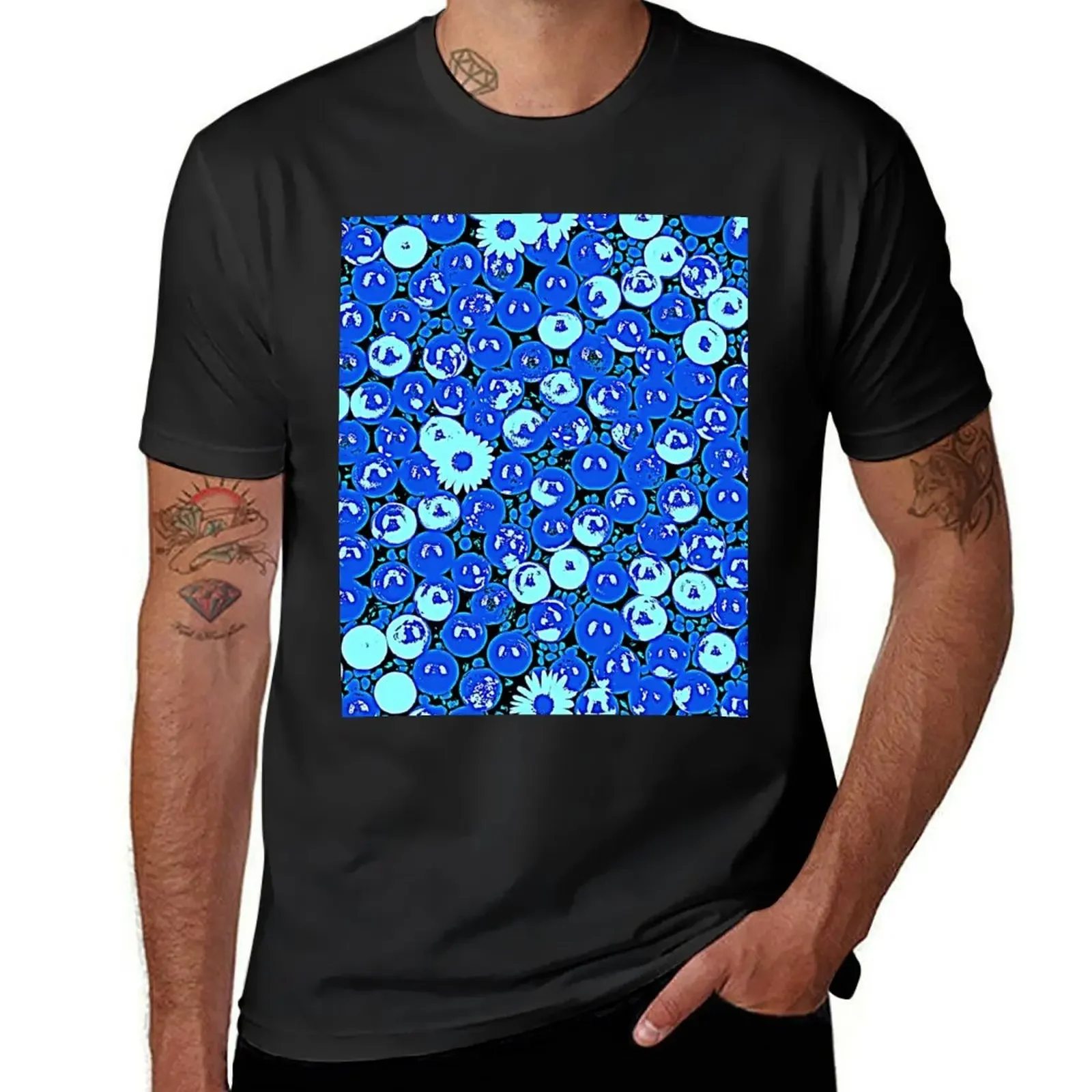 Blue Abstract Marbles And Daisies T-Shirt vintage clothes funnys graphics plus size tops mens funny t shirts