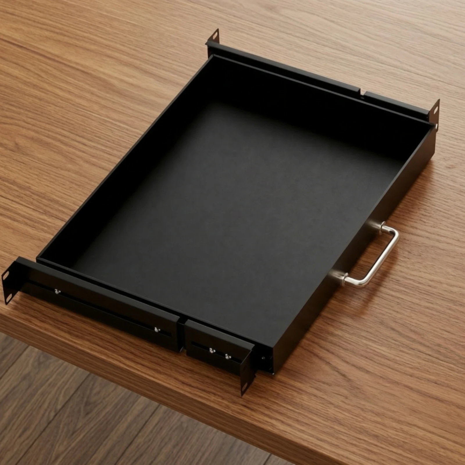 19-Inch Rack-Mount Metal Drawer Powder-Coated Finish Cold-Rolled Steel Rack Drawer Sturdy Slim for Equipment Cabinets