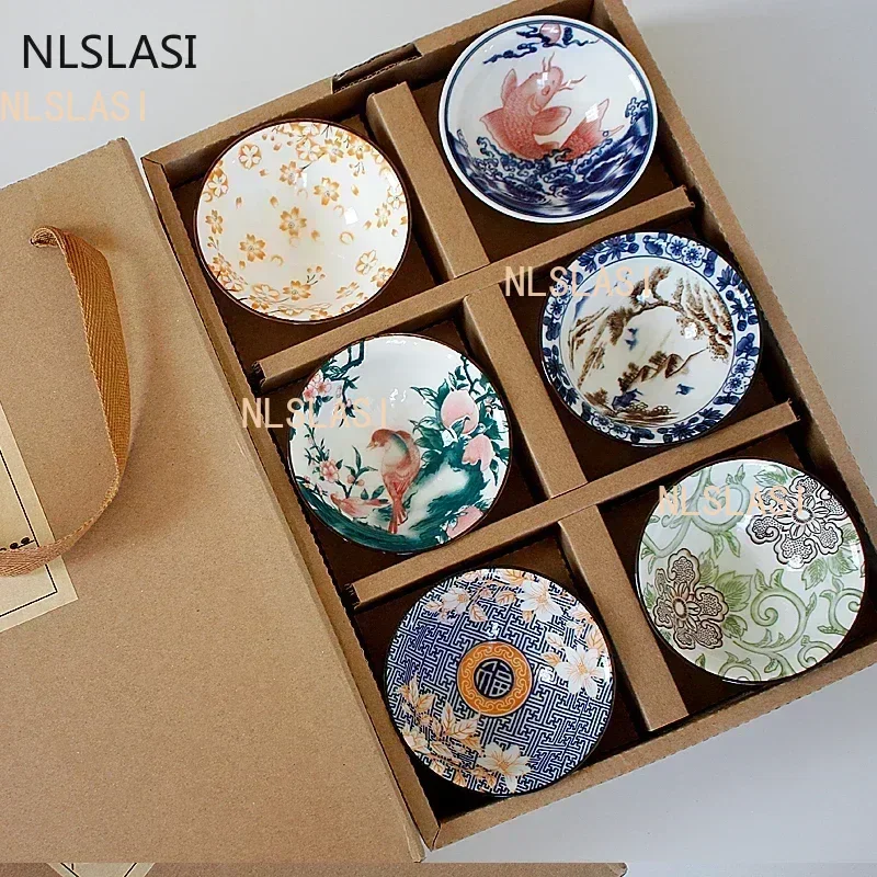 6PCS Chinese Household Teaware Blue and White Porcelain Tea Set Tea Cup Puer Black Tea Tieguanyin Ceramic Cups Underglaze Color