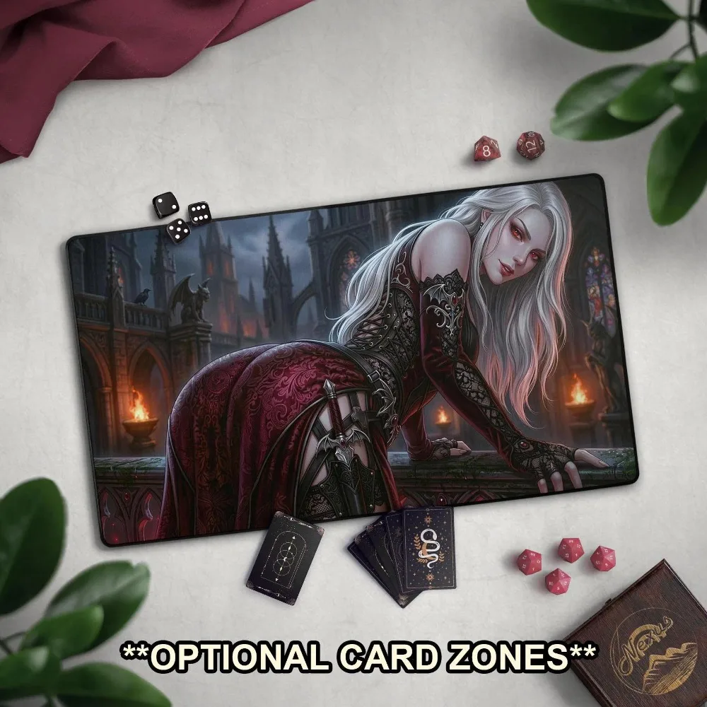 Vampire Queen EDH Playmat, Gothic Vampire TCG Playmat, Large Extended Game Mat, Premium Stitched Edges, Vampire Themed Deck
