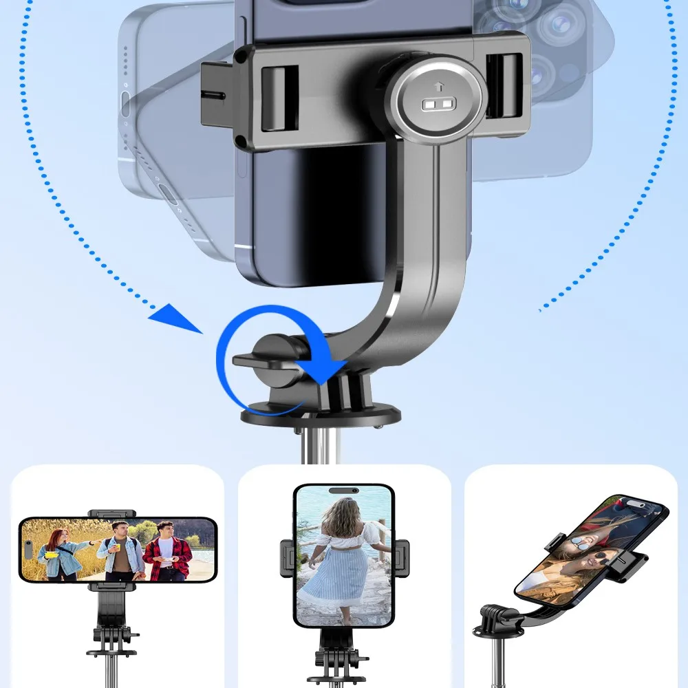 FANGTUOSI Statyw do selfie z pilotem Bluetooth, 6-sekcyjny wysuwany kijek, obrót 360 stopni °   Obrót, Opcja oświetlenia, do vlogów na telefon. — zdjęcie produktu 2