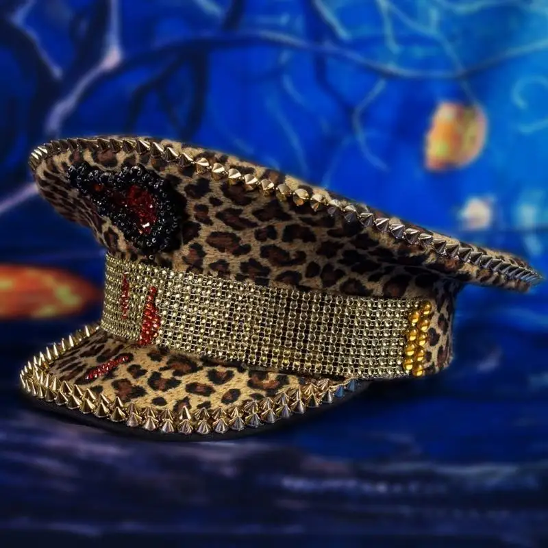 652F Sailor Captain Hat Party Cosplay Hat Yacht Boats Captain Hat Bridal Leopard Hat