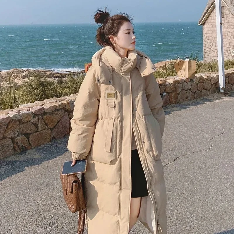 Down Cotton Jacket for Female Medium to Long Length 2025 Winter New Style Thick Cotton Jacket Knee High Cotton Coat Outerwear