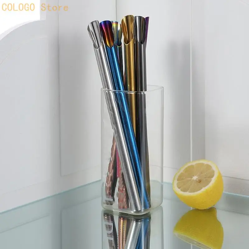 Fruit Beverage Cup Tubes, 304 Steel Seven Count Tube Set with Wide Opening, 8.46 In Length and Straightforward Counter Beverage