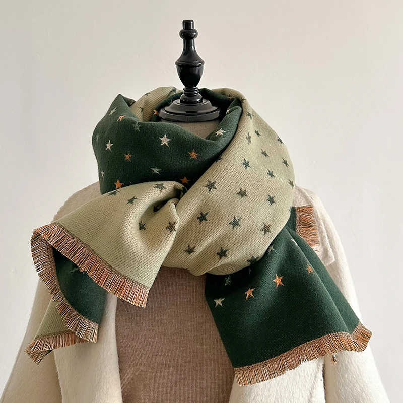 Women Cashmere Scarf Fashion Stars Print Scarves Lady Shawls Wraps Female Pashmina Warm Thick Blanket Stoles Bufanda